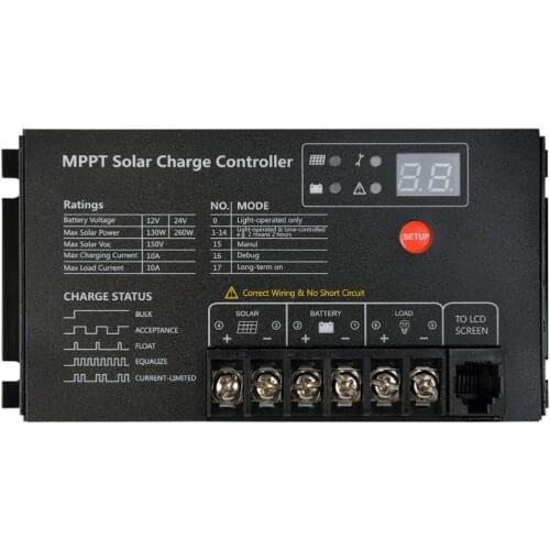 MPPT Solar Charge Controller 12V/24V 10A Foldable Solar Panel Charger LCD IP64 Lead-Acid Lithium Battery Off Grid System