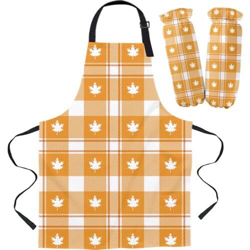 Autumn Maple Leaf Orange Lattice Kitchen Apron Baking Accessories Sleeveless Aprons for Men Women Home Cleaning Tools