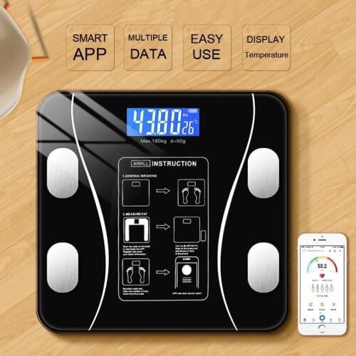 Fashion Bluetooth Body Fat Scale Smart Electronic BMI Composition Analyzer Hot Selling Precision Bathroom Black Scales