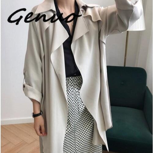 Mooirue Spring Women Windbreaker Beige Black Single Breasted Thin Long Women Trench Coat Loose Vintage Cardigan Feminino Tops
