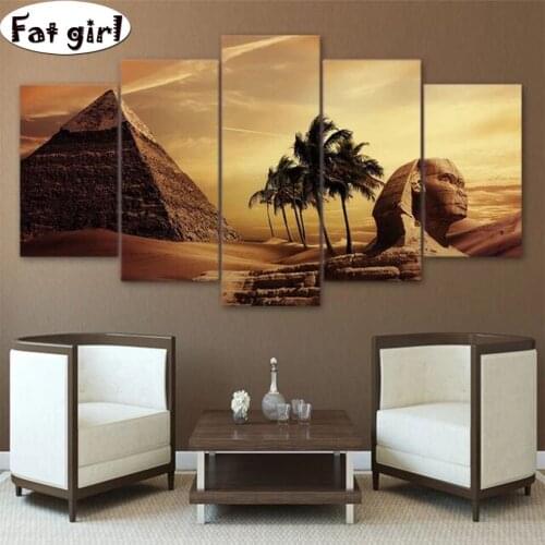 5 Panels Modern Art diamond Painting Egyptian pyramids, sphinx cross stitch Picture embroidery mosaic full rhinestone decor