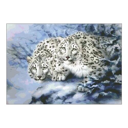 Animals Two snow leopard Cross Stitch Kits Top Quality Embroidery Sewing kit Needlework DIY 14CT Unprinted Decor Handmade