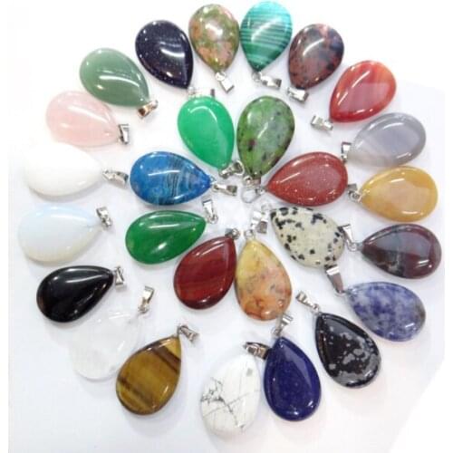 Natural stone Quartz Crystal lapis Opal Turquoises tiger eye water drop pendant for diy Jewelry making necklace Accessories24PCs