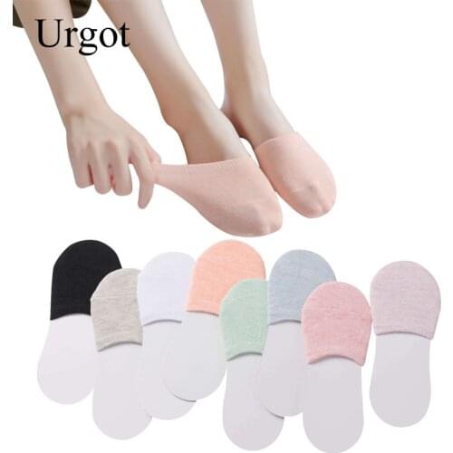 Urgot 5 Pairs Summer Semi Palms Boat Socks Cotton Solid High-heeled Shoes Invisible Women Socks Breathable Casual Ladies Funny