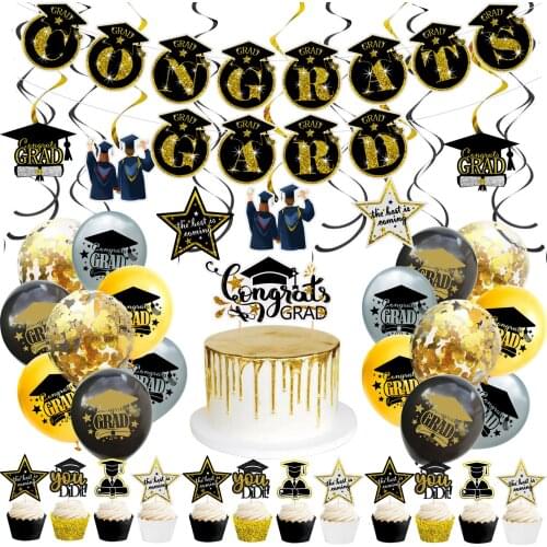 New Set of Black Gold Graduation Season Theme Party Pull Flag Balloon Classroom Photo Wall Party Decoration