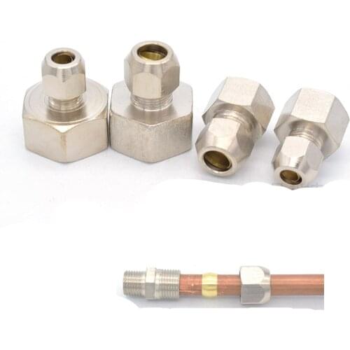 Nickel Plated Brass Aluminum Oil Pipe Compression Ferrule Connector 4 6 8 10 12mm Female Threaded 1/8" 1/4" 3/8" 1/2" BSP