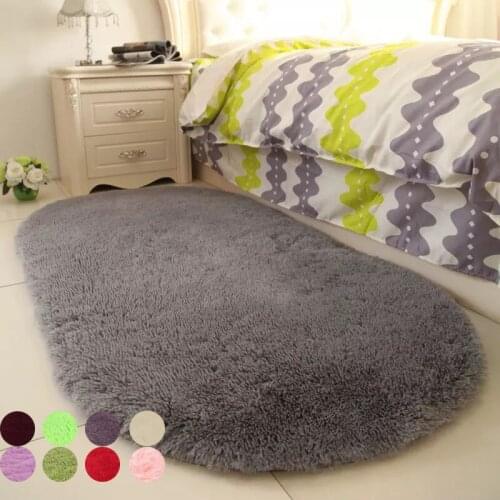 Solid Color Oval Washable Floor Mats for Home Living Room Rug Bedroom Bed Front blanket Coffee Table Blanket Anti-slip Mat Home