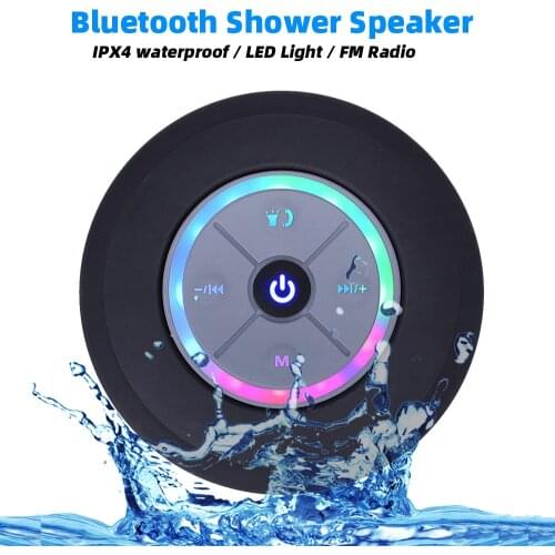 Portable Bluetooth Speaker Wireless Waterproof Shower Speaker with FM Radio LED Light Bluetooth Soundbar Hand Free Loudspeaker