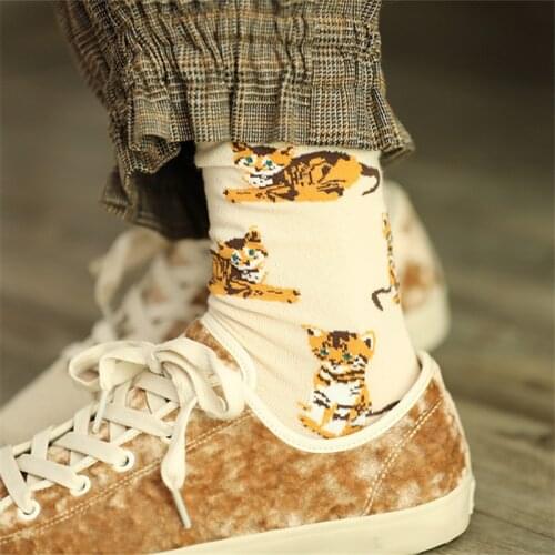 CHAOZHU 2020 Spring Kawai Design Cartoon Cat Pig Dog Black Green Beige Fashion Sweet Girls Cotton Casual Socks Daily