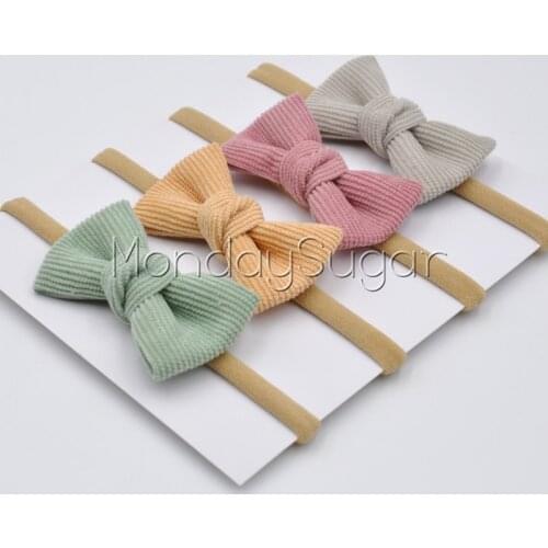 20pcs/lot 2.5inch Cute Corduroy Bow Headband Knot Bow Hair Band For Infants Baby Girl Hair Accessory
