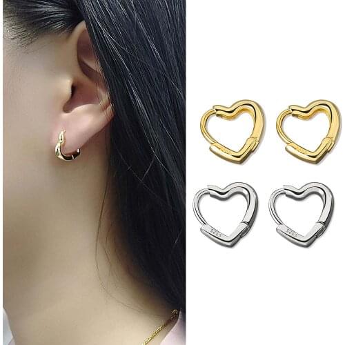 Simple Cute Sweet Heart Buckle Hoop Earrings Fashion for Women Heart-shaped Circle Piercing Earrings Jewelry 1 Pair