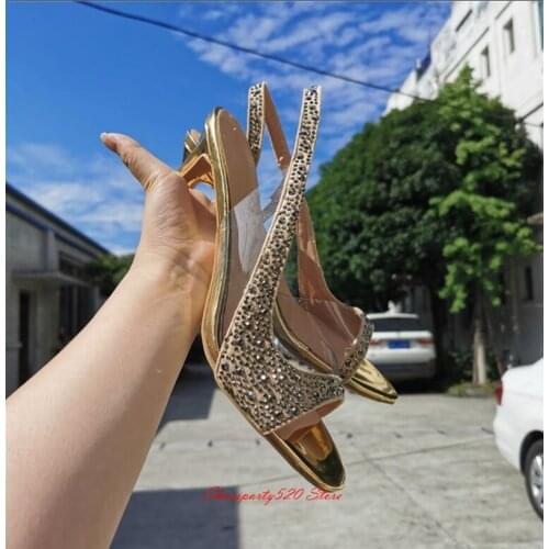 Golden Crystal Spring Summer thin high heeled Sling Back High Heel Sandals Woman High Heels shoes women Concise One Belt sandals