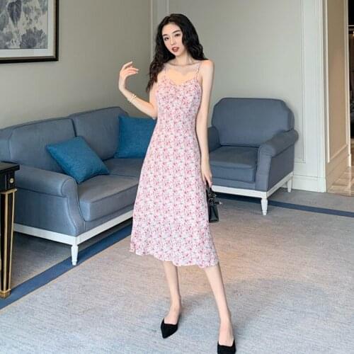 Sexy Womens Dresses Sleeveless Floral Sling Maxi Dress Korean Fashion V-neck Party Long Dresses