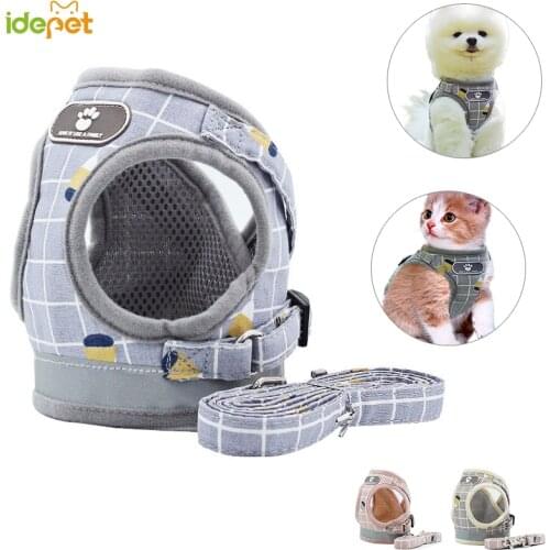 Pet Dog Cat Harness with Leash Adjustable Vest Walking Supplies Breathable Plaid Collar Puppy for Small Medidum Big Dogs harness