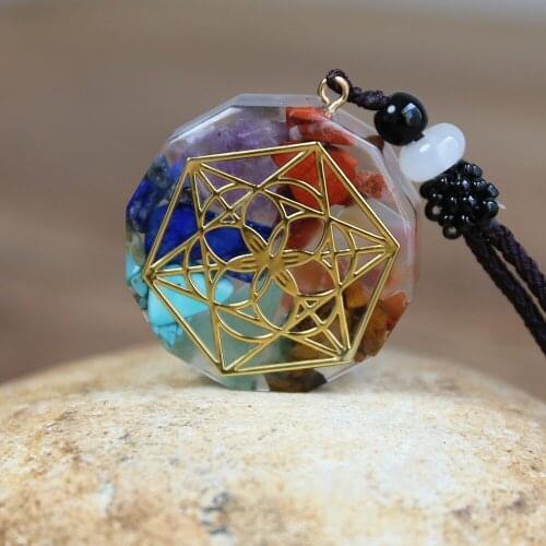 Sri Yantra 7 Chakra Pendant Necklace Energy Balance Healing Orgonite Resin Necklace Meditation Jewelry