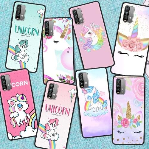 Silicone Case For Xiaomi Redmi Note 9S 9 8 10 Pro 8T Phone Cover 7 9A 9C 8A K40 9T 6 6A Black Soft Shell Rainbow Unicorn Funda