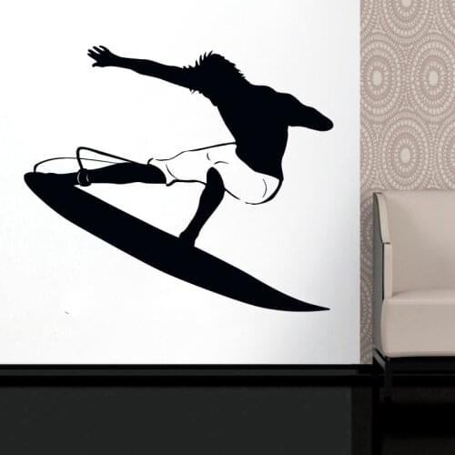 Surfing Silhouette Wall Sticker Surfer Board Wave Ocean Extreme Sports Bedroom decor Wall Decal Vinyl Wall Decor Poster X527