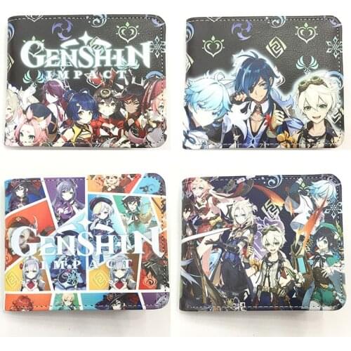Game Genshin Impact Cosplay PU Folding Wallet Long Short Purse Unisex Printing Card Holder Billfold Students School Fashion Gift