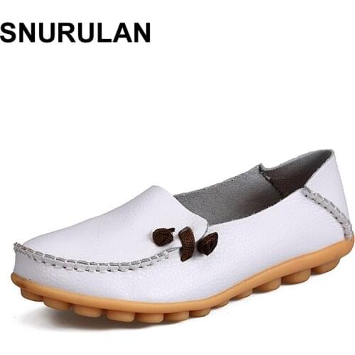 SNURULAN 2017 Genuine Leather Women Flats Shoe Fashion Casual Slip On Soft Loafers Spring Autumn Moccasins Female Driving Shoes