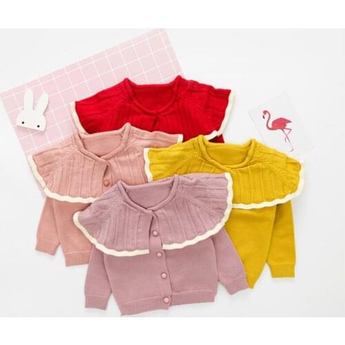 DFXD Newborn Baby Girls Sweaters Soild Cotton Long Sleeve Kids Cardigan Knitwear Winter Little Baby Sweater Infant Sweaters
