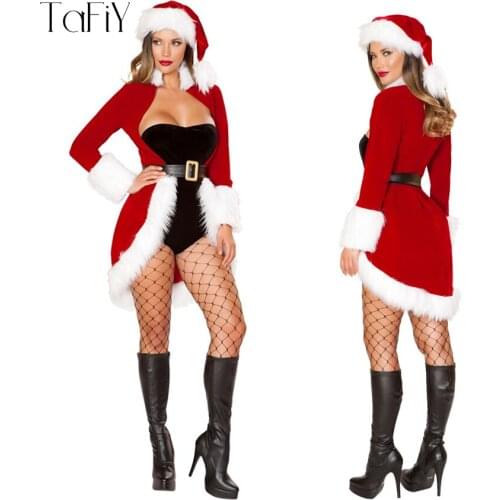 TaFiY 4pcs Brand New Sexy Women Christmas Halloween Costume For Adult Christmas Jumpsuit with Hat CosPlay Fancy Party Costume
