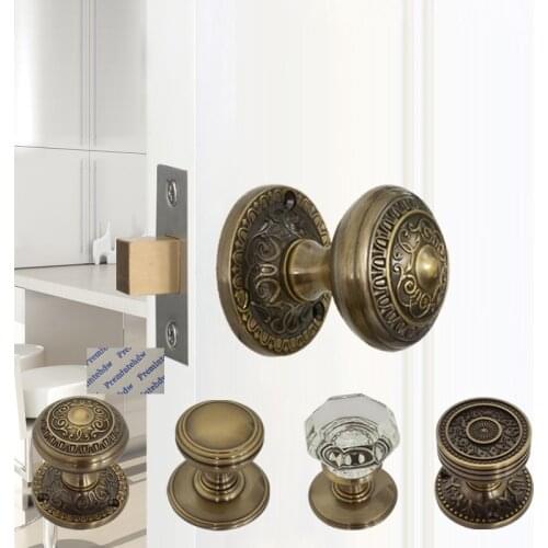 Classic American Style Single Sided Conceal Door Keyless Lock Latch Antique Solid Brass Crystal Knob