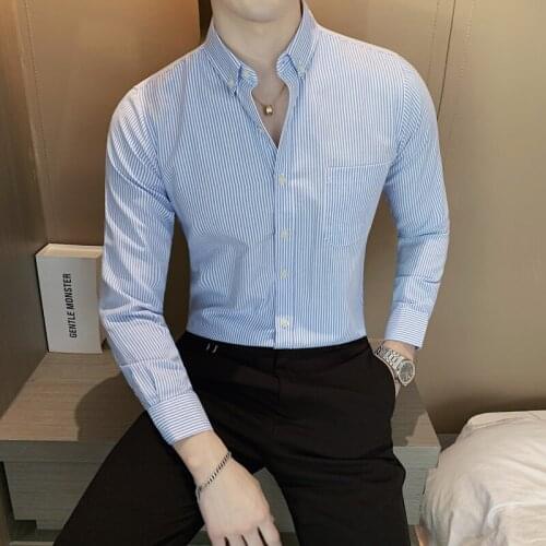 2021 Mens Shirt Long Sleeve Business Formal Dress Shirts Slim Fit Social Casual Shirt Streetwear Party Tuxedo Chemise Homme