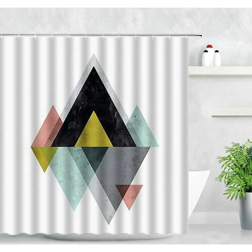 Geometric Pattern Waterproof Shower Curtains Triangle Abstract Art Nordic Style Decor 3D Print Fabric Hooks Bathroom Curtain Set