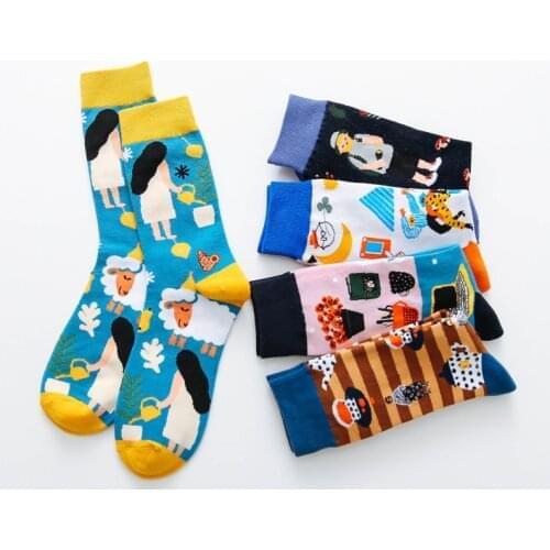 Woman Colorful Creative Pattern Socks Cotton Cute Cartoon Couple Calcateines Socks Striped Skateboard Women Socks Meias 19123102