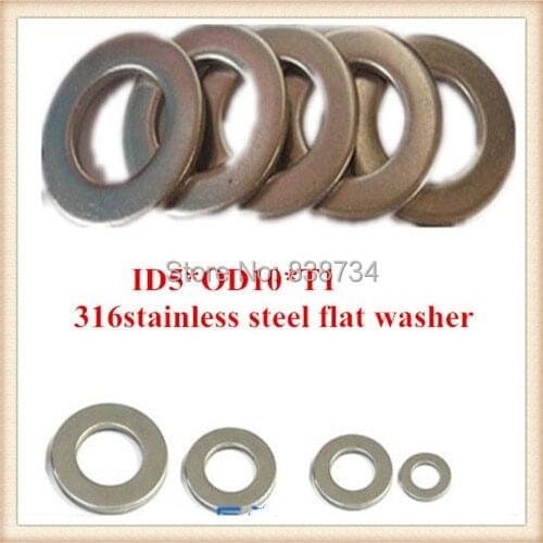 100pcs high quality 316 stainless steel m5 flat washer/plain washer/shim washer ID5*OD10*T1