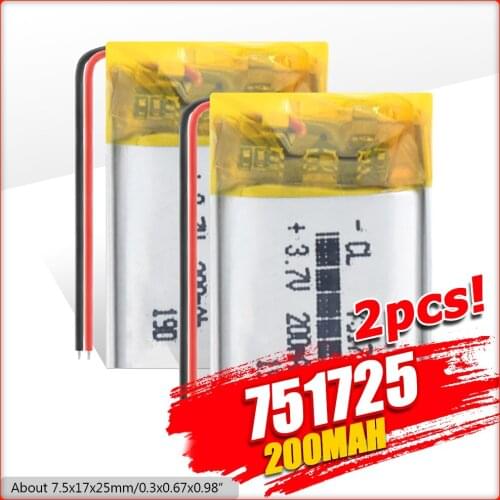 1/2/4 Pcs 200mAh 751725 Li-polymer Batteries Rechargeable 3.7 V Lithium Li Ion Polymer Battery For Bluetooth Headset Reading Pen