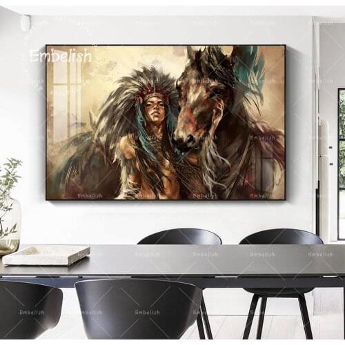 Watercolor Indian Woman And Horse HD Print Canvas Paintings For Living Room Artworks Modern Home Decor Wall Art Pictures