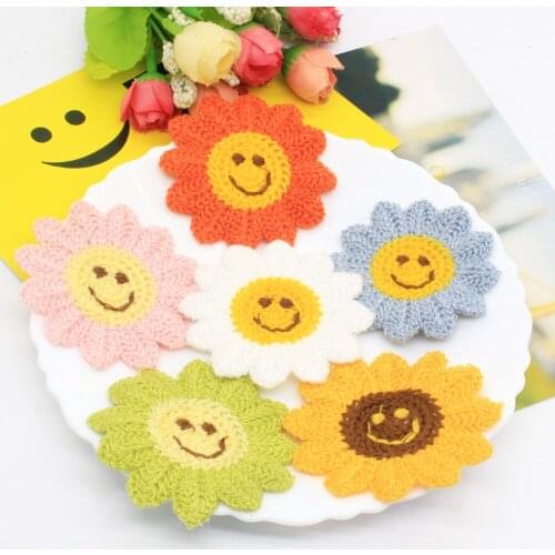 20pcs/lot 6cm Smile sun flower daisy applique For Bow Clip Accessories DIY Kid cloth patches Appliques