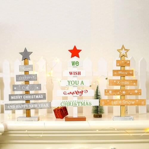 Behogar Christmas Tree Wooden Plank Desk Table Top Ornaments Decorations for Xmas Home Office Holiday Party Supplies