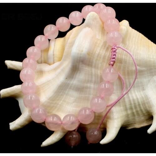 Free Shipping 6mm 8mm 10mm Women Trendy Jewelry Natural Stone Adjustable Jewelry Rose Pink Quartz Boho Bracelet