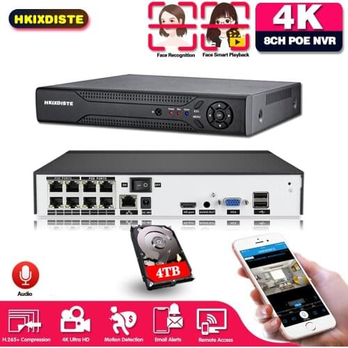 8CH 5MP Wireless NVR POE Security Camera System 3.5mm Audio Out Video Surveillance Audio Video Recorder Face Record 2TB HDD Set