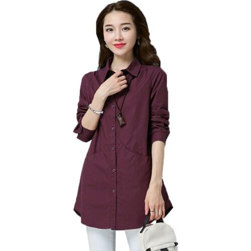 Women Spring Autumn Fashion Loose Casual Blouses Female New Korean Elegant Shirts Ladies lapel Mid-length Single Breasted Top