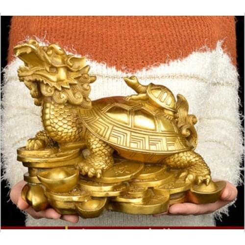26 CM large # 2020 home protective-efficacious Talisman House Protection Money Drawing Dragon Turtle FENG SHUI Brass statue