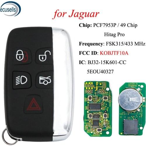 5/4+1B Remote Control Key Fob For-Jaguar XF XJ XK XE 2013-2017 315mhz/433mhz ID49 Chip KOBJTF10A