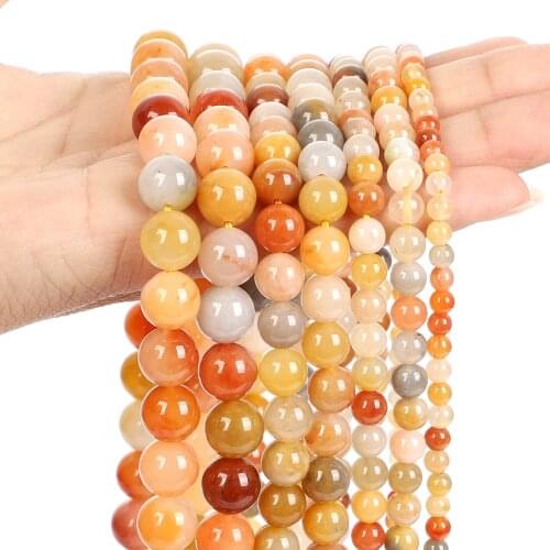 Natural Stone Beads Smooth Multicolor Yellow Jades Round Loose Spacer Bead For Jewelry Making DIY Charms Bracelet 4/6/8/10/12MM