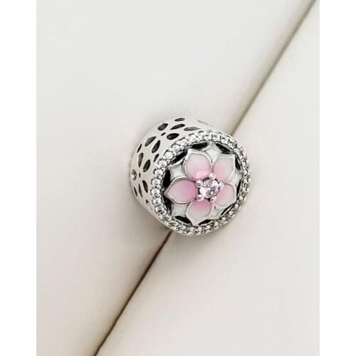 Authentic 925 Sterling Silver Beads New Cut Out Pink Magnolia Fashion Beads Fit Original Pandora Bracelet For Women Diy Jewelry