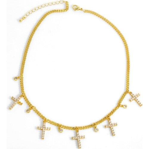 3Pcs Gold Thin Cuban Link Chain Cross Pendant Necklace For Women Crystal Tennis Choker Necklace CZ Jewelry Gift