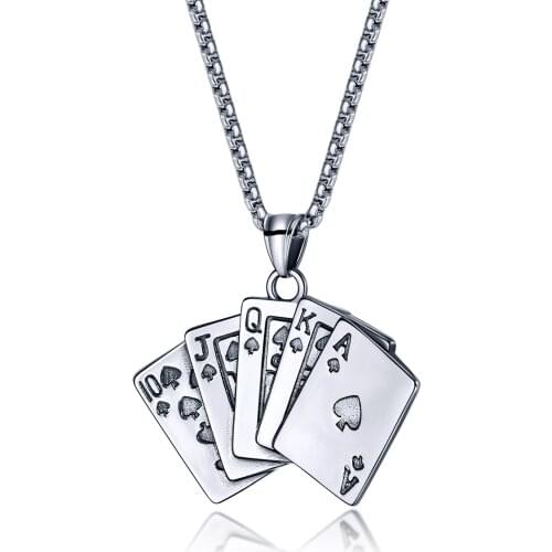 Fashion Mens Necklaces Poker Playing Card Spades A Pendant Lucky Chain 22Inch Punk Jewelry Casino Fortune Stainless Steel