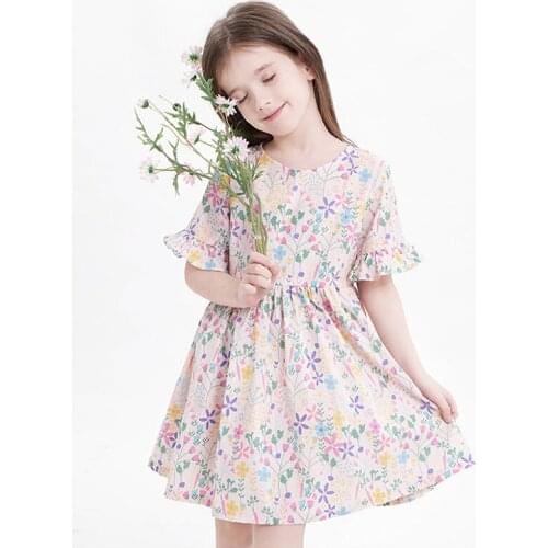 Girls French Print Dress Princess Kids Summer Beach Holiday Dresses Birthday Party Sister Dress Cotton Cherries Vestidos 141