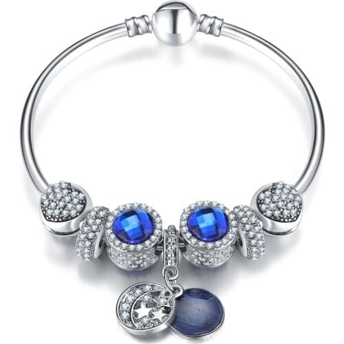 European Bracelets Blue Crystal Shiny Charms Beads Fits European Bracelets & Bangles Star Exquisite Beads DIY Special Gift