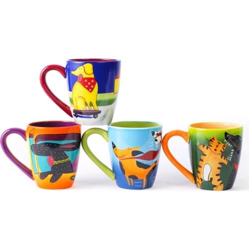Hand-Painted Cartoon Animal Puppy ceramic mugs and cups with handgrip porcelain drinkware tea coffe cup mug creative milk cup