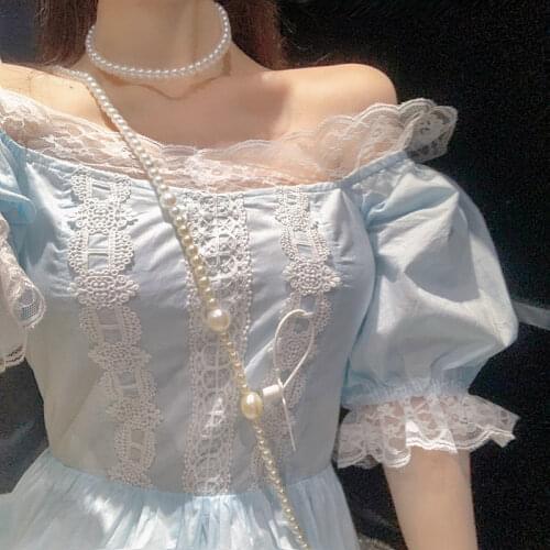 Club Women Elegant Lace Ruffles Slim Dress Romantic Fairy Party Dresses Summer Gentle Sweet Lolita Style Princess Vestidos Blue