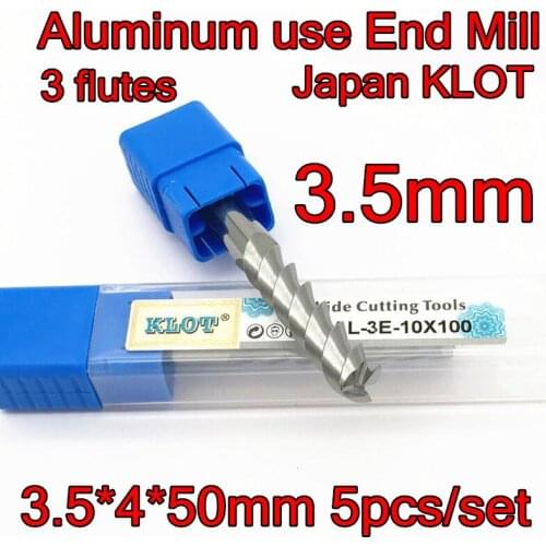 3.5*4*50mm 5 pcs/set 4mm Petiole 3flutes Japan KLOT Solid carbide Aluminum Use End Mill CNC Tools Free shipping