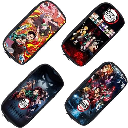 Kimetsu No Yaiba Cosmetic Case Boys Girls Demon Slayer Kamado Tanjirou Nezuko Cosplay Pen Pencil Case Makeup Stationery Bag Gift