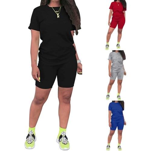Women Short Sleeve Shorts Two-piece Casual Sports Suit Solid Color Yoga Training Summer Clothing Sport Women Fitness Running